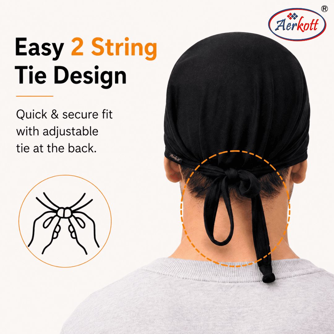 quick and secure fit quickfit hosiery bandana with adjustable tie at the back