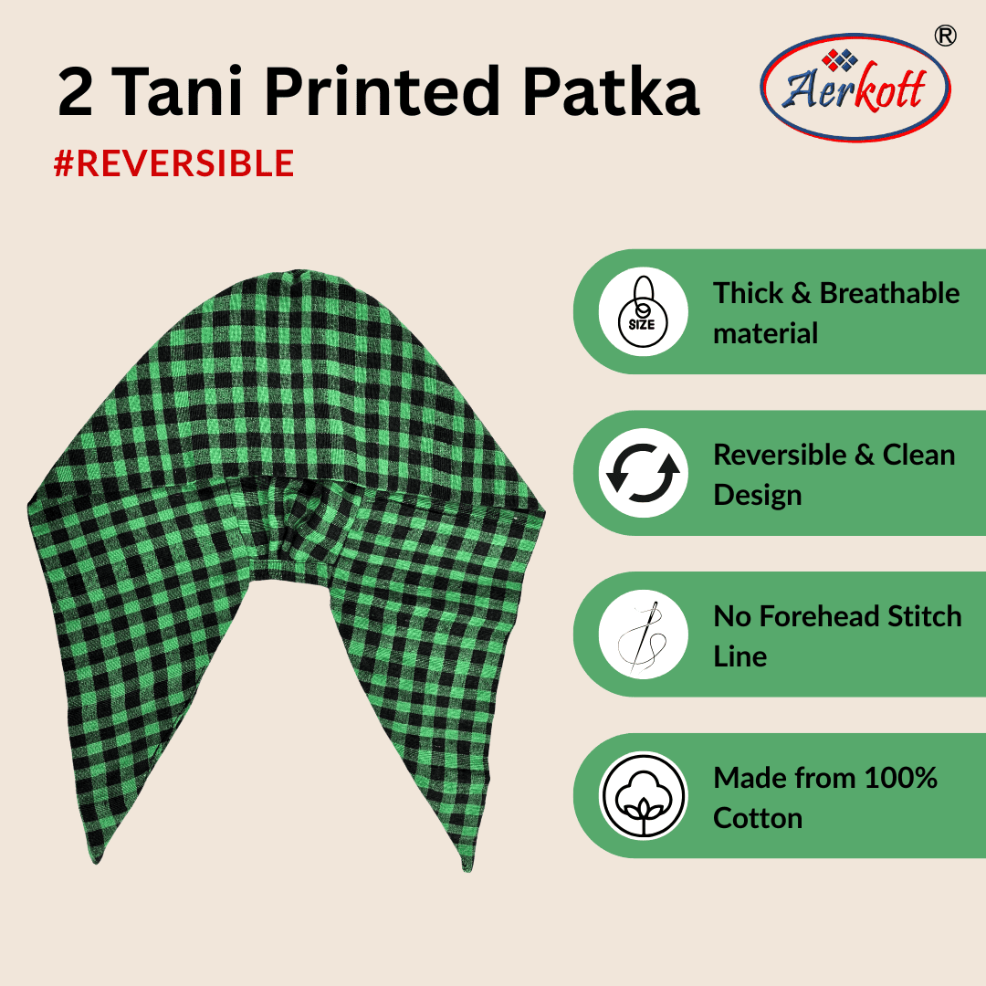 2 Tani Patka/Dastar - Printed - Green