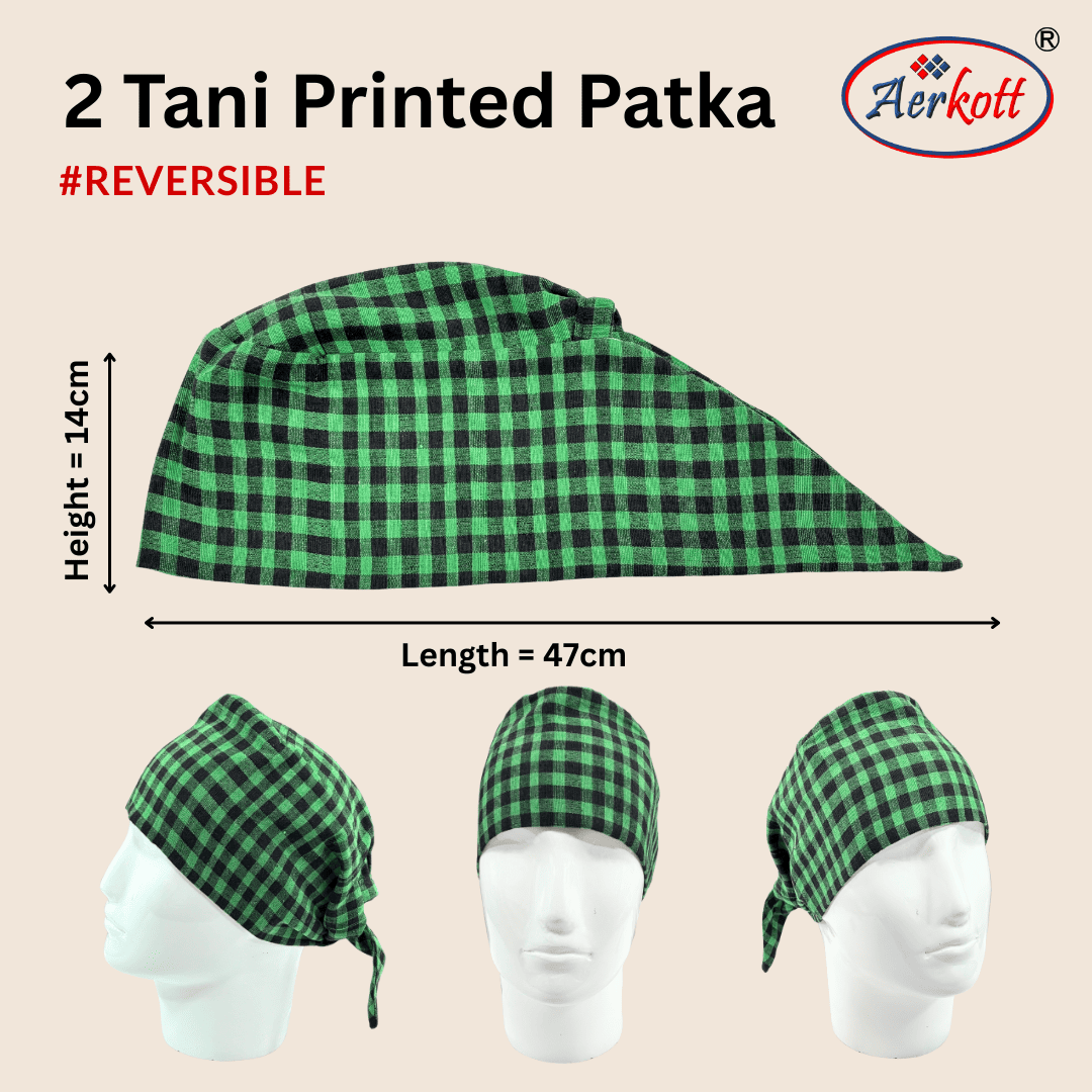 2 Tani Patka/Dastar - Printed - Green