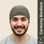 a man wearing 3 tani corduroy bandana for sikhs in olive green color