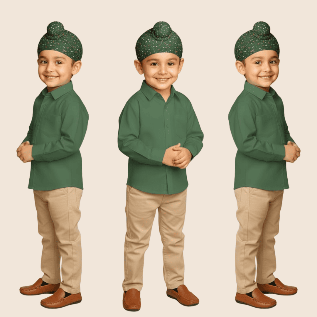 4 Tani Cotton Designer Printed  Patka - Military Green