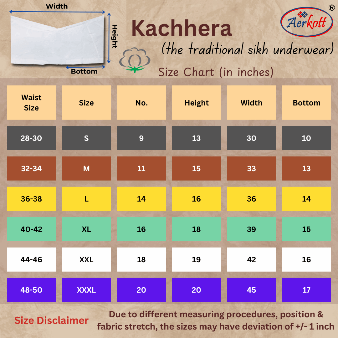 White Kachhera (The Traditional Sikh Underwear) Large Size - 14No