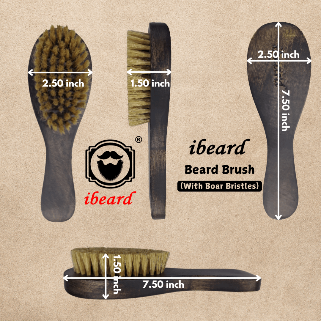 ibeard Natural Boar Bristles Hair Brush With Handle (Medium Size)