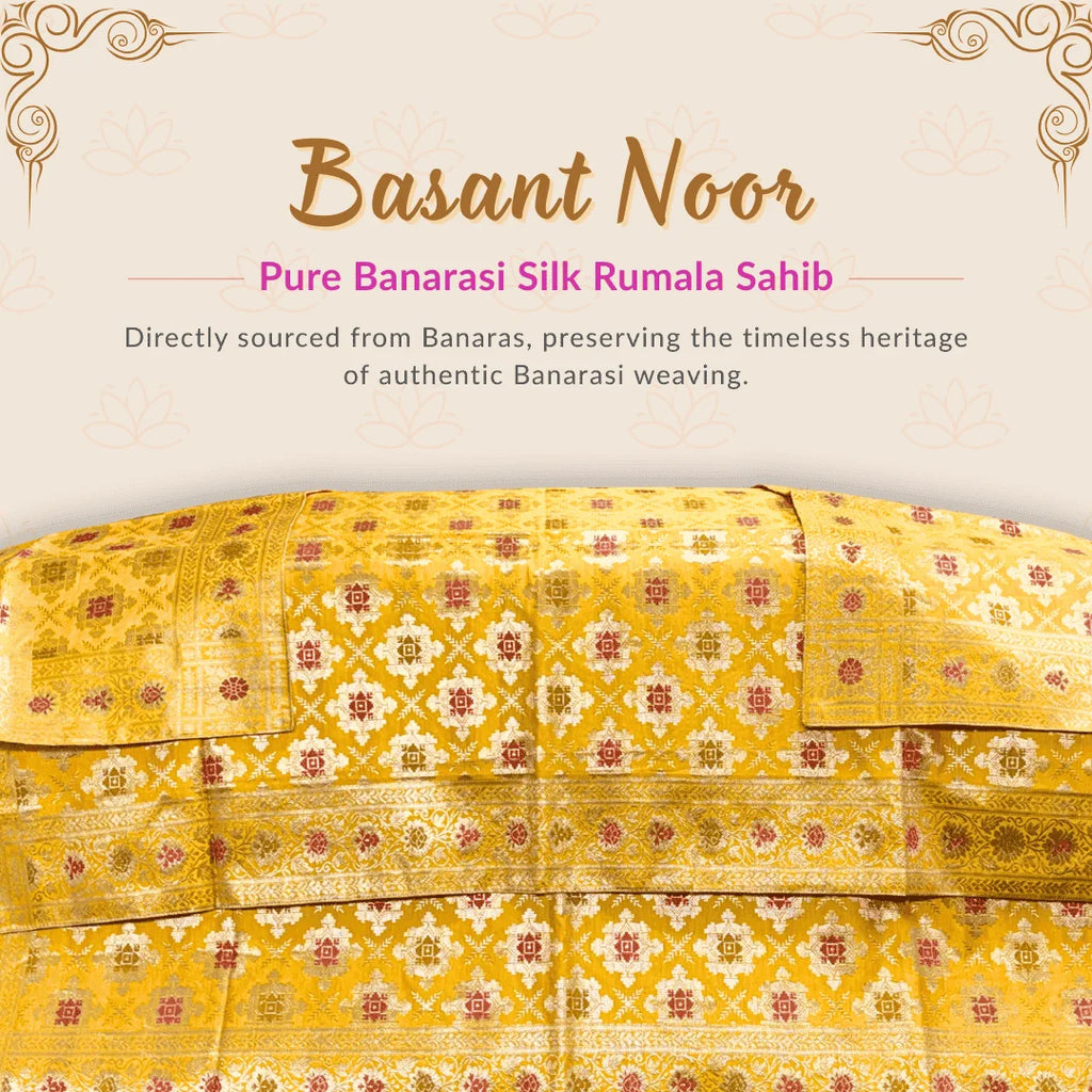 basant noor rumala sahib made of pure banarasi silk. Premium rumala sahib double set of rumala sahib and palke sahib for guru granth sahib ji