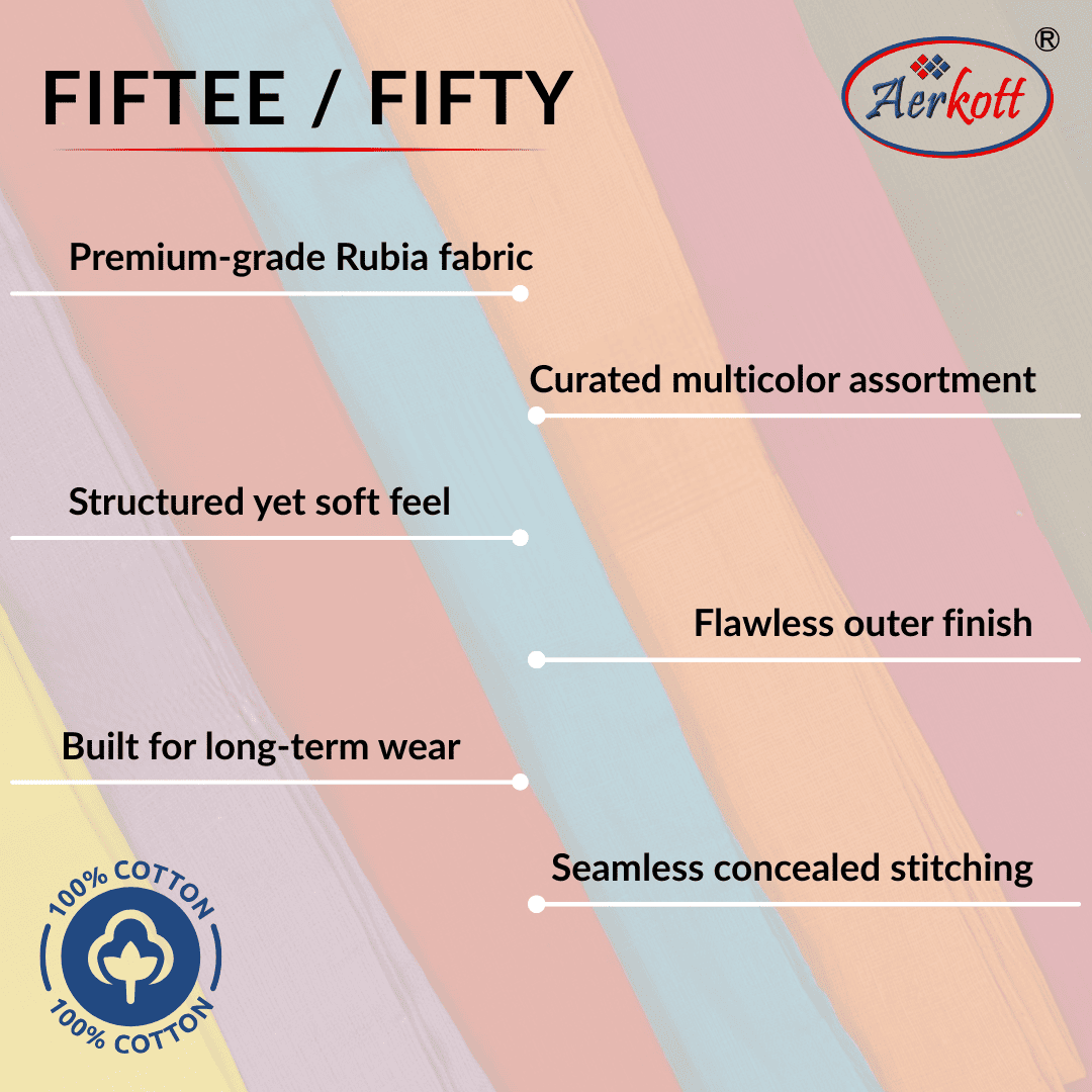 Aerokott fabric swatch with multicolor assortment and product features.