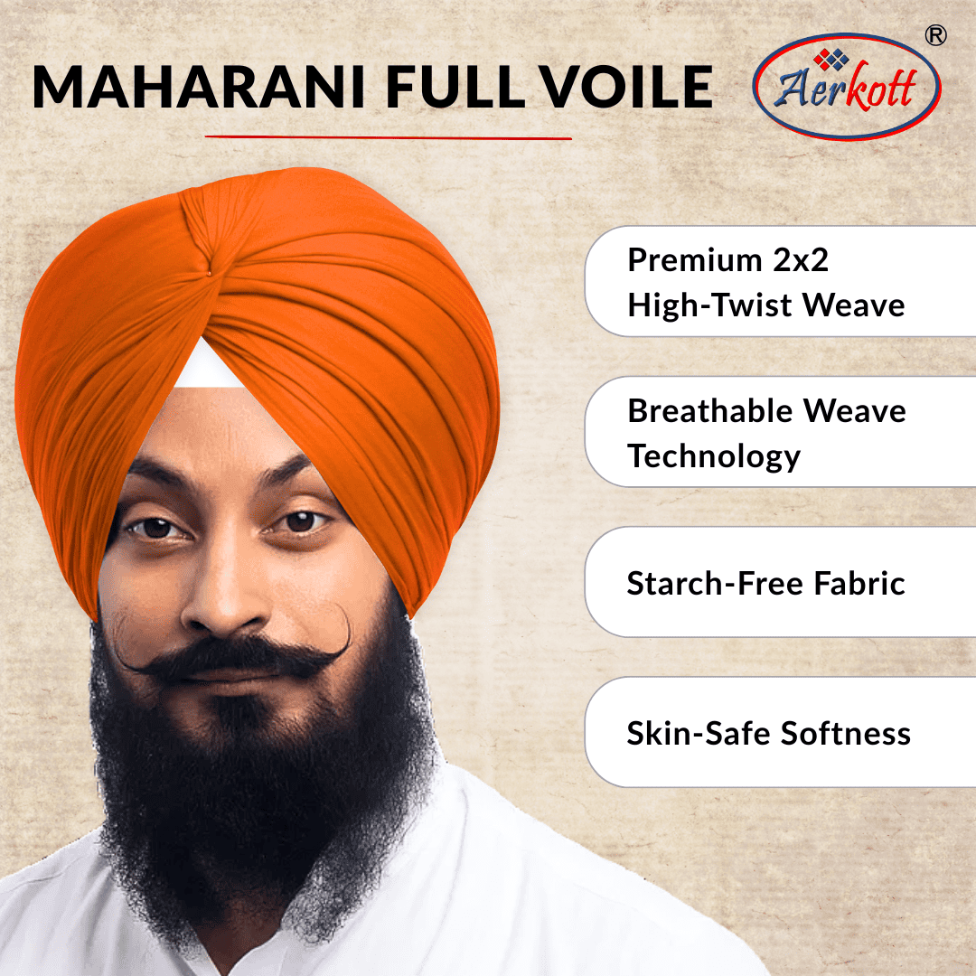Aerkott Maharani Full Voile Turban - Kesari Orange (Saffron Color)