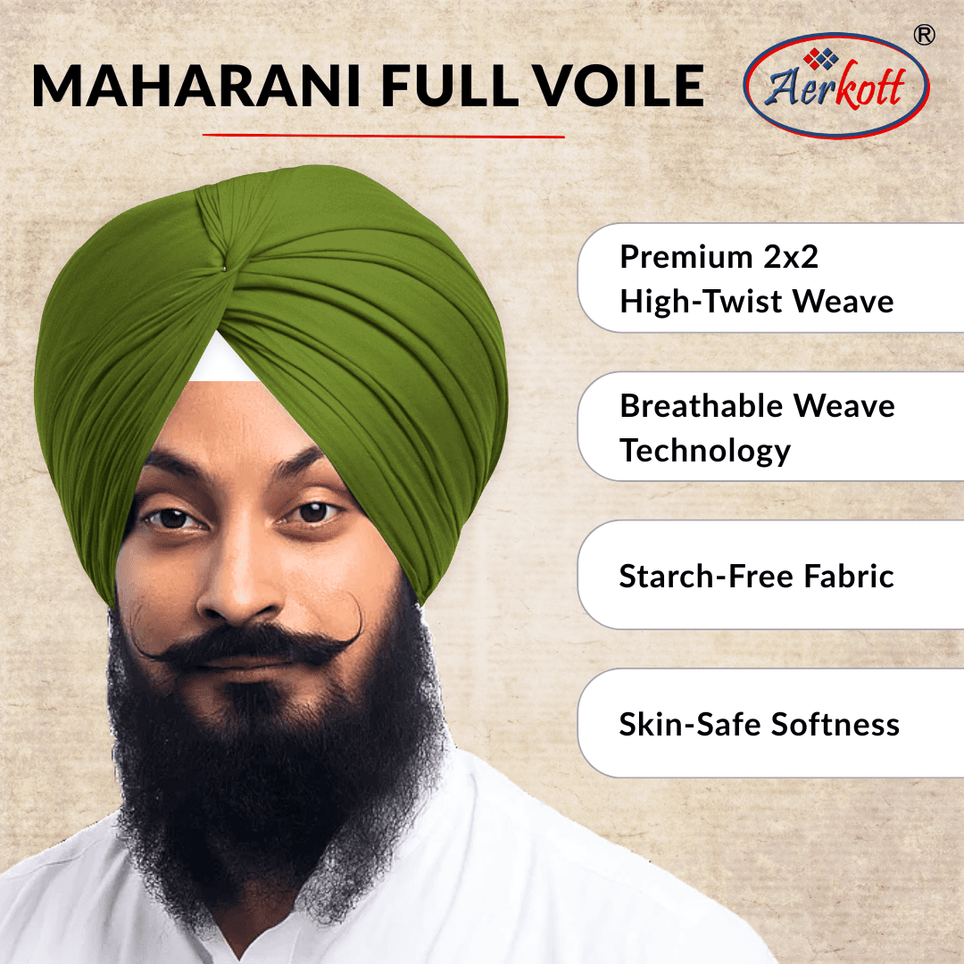 Aerkott Maharani Full Voile Turban - Light Olive Green