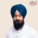Man wearing a Peacock Blue turban with Aerkott logo in the corner