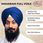 Advertisement for Maharani Full Voile fabric with a man wearing a blue turban and Aerkott branding.
