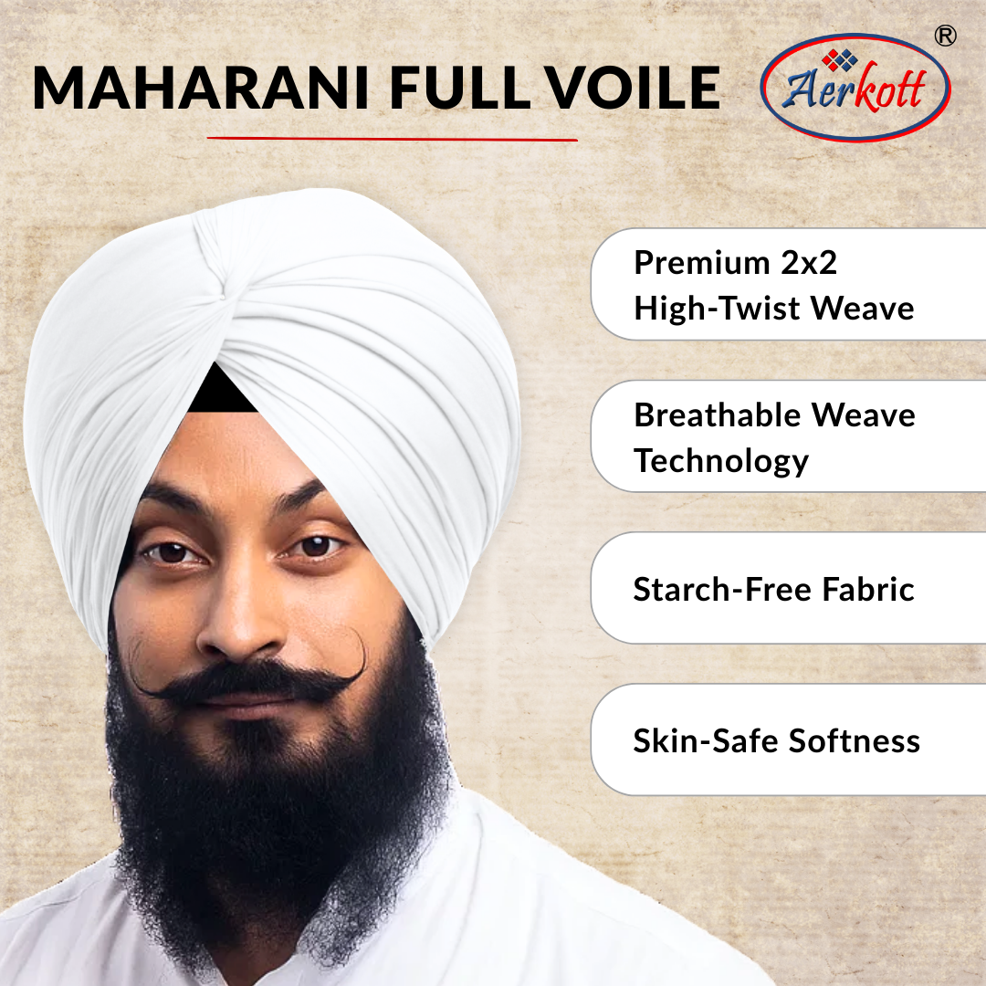 Aerkott Maharani Full Voile Turban - White