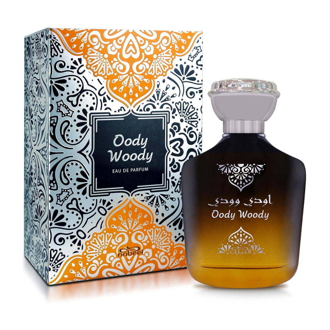 Ody Woody perfume bottle and packaging on a white background
