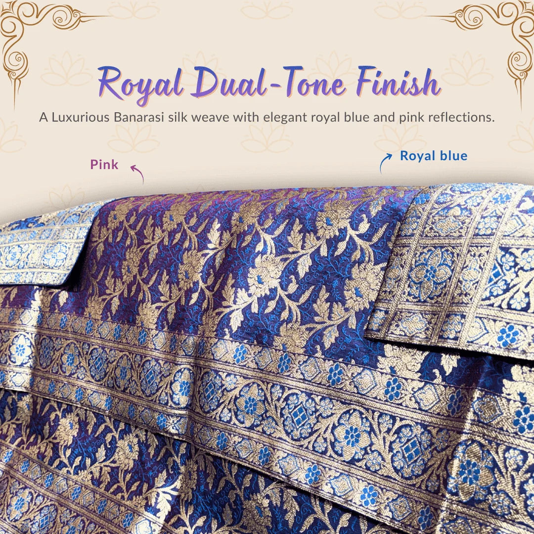 Noor Rang Pure Banarasi Silk Rumala Sahib. royal blue rumala sahib. zari rumala sahib. 