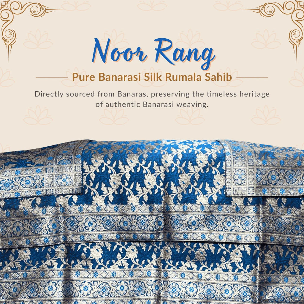 Noor Rang Pure Banarasi Silk Rumala Sahib Double Set with Cotton Lining (2 Rumala Sahib + 2 Palki Sahib). zari rumala sahib. Premium rumala sahib double set of rumala sahib and palke sahib for guru granth sahib ji