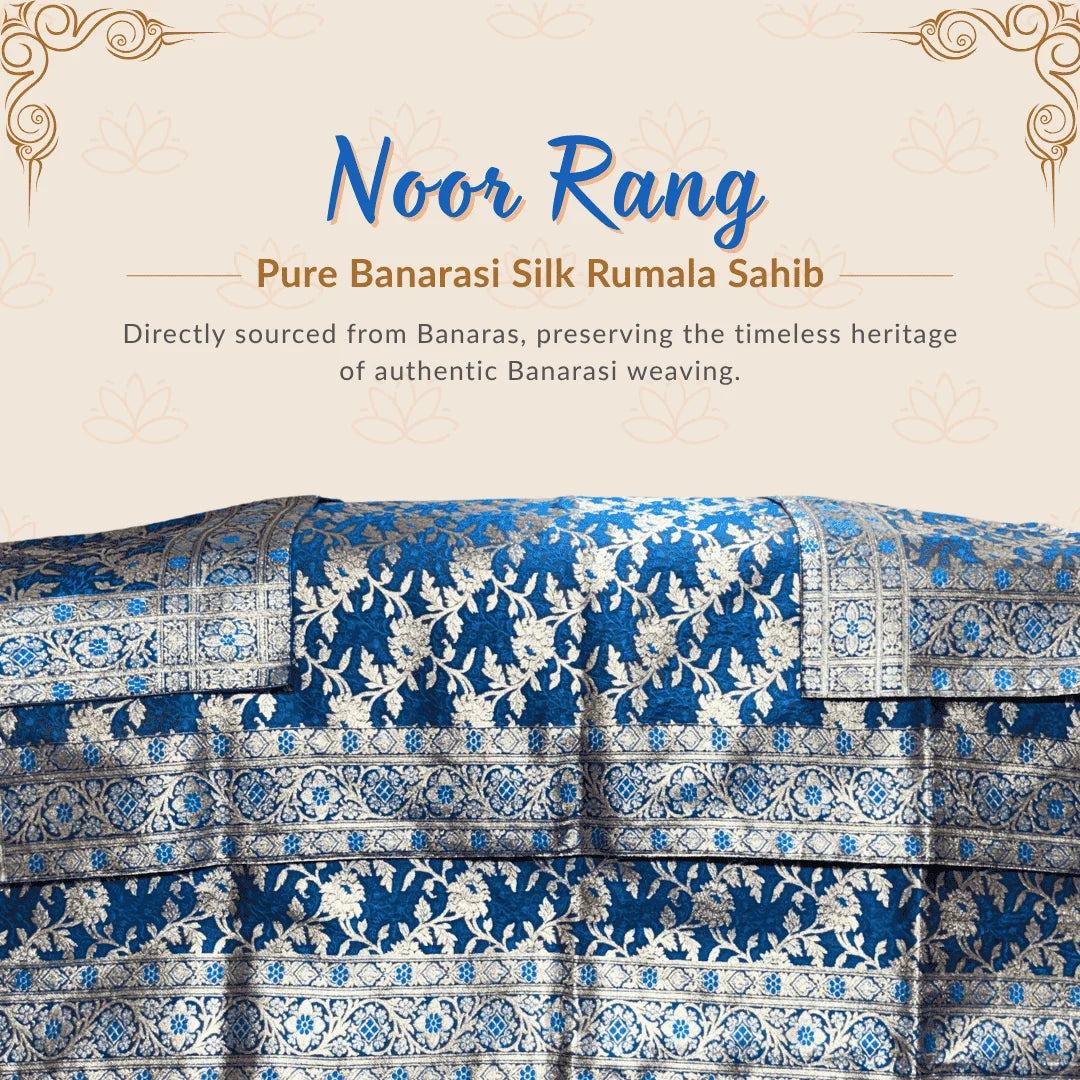 Noor Rang Pure Banarasi Silk Rumala Sahib Double Set with Cotton Lining (2 Rumala Sahib + 2 Palki Sahib). zari rumala sahib. Premium rumala sahib double set of rumala sahib and palke sahib for guru granth sahib ji