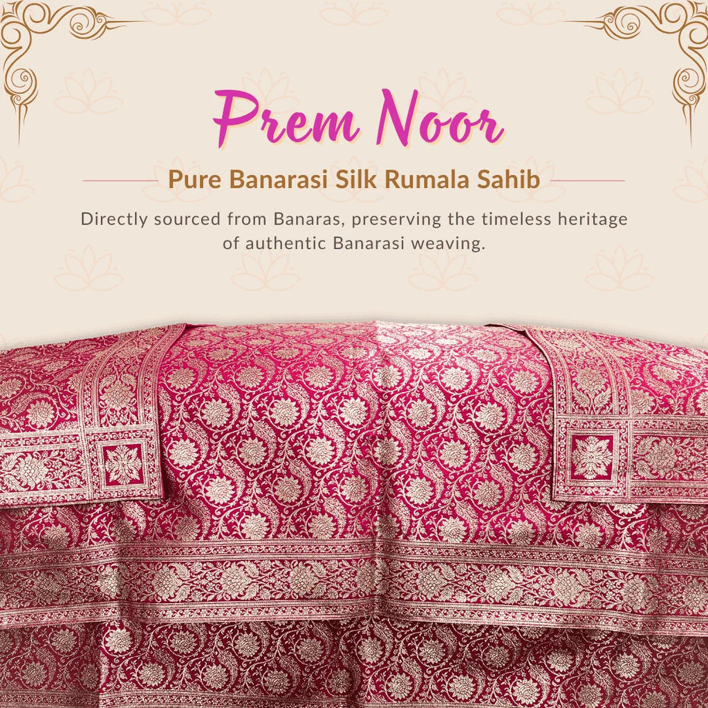 Prem Noor Pure Banarasi Silk Rumala Sahib Double set. magenta rumala sahib. Premium rumala sahib double set of rumala sahib and palke sahib for guru granth sahib ji. 