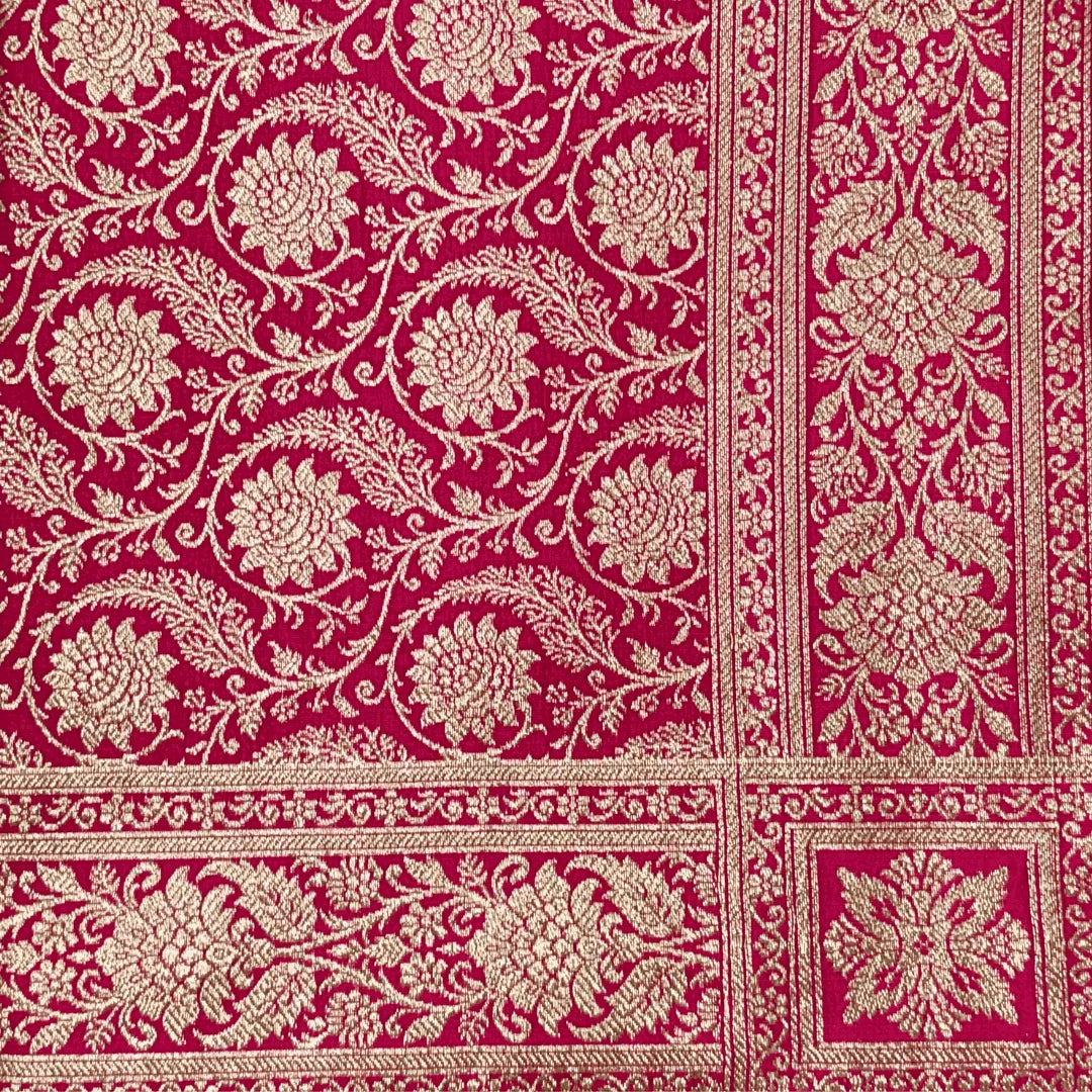 Prem Noor Pure Banarasi Silk Rumala Sahib Double Set. Featuring a rich deep magenta pink. zari rumala sahib.