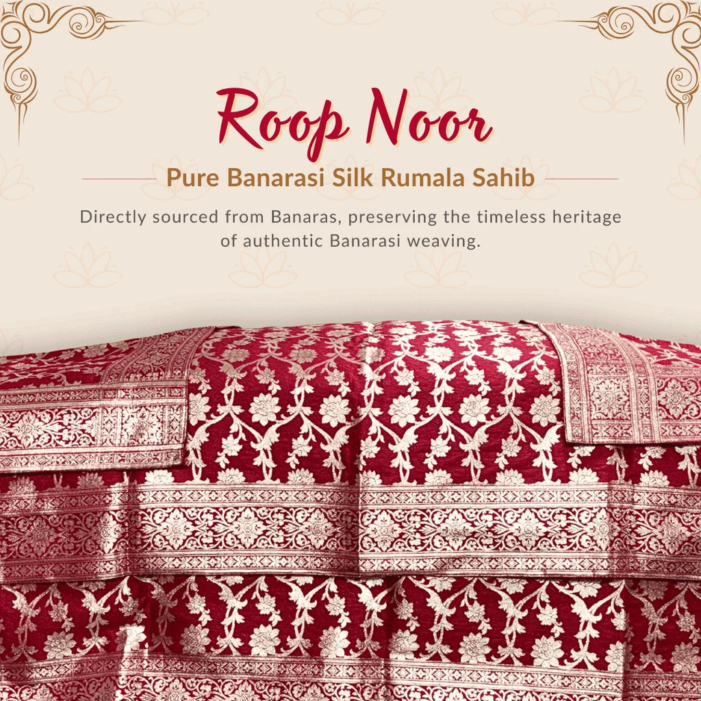 Roop Noor Pure Banarasi Silk Rumala Sahib Double Set. Premium Pure Banarasi Silk. Gold Zari Rumala Sahib for guru granth sahib ji. 