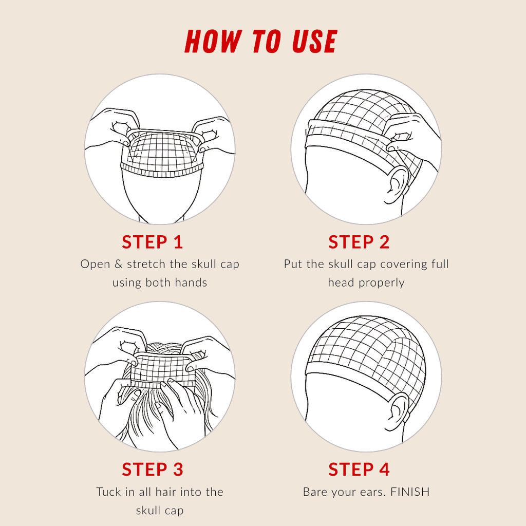Instructions on how to use a skull cap with illustrations and text.