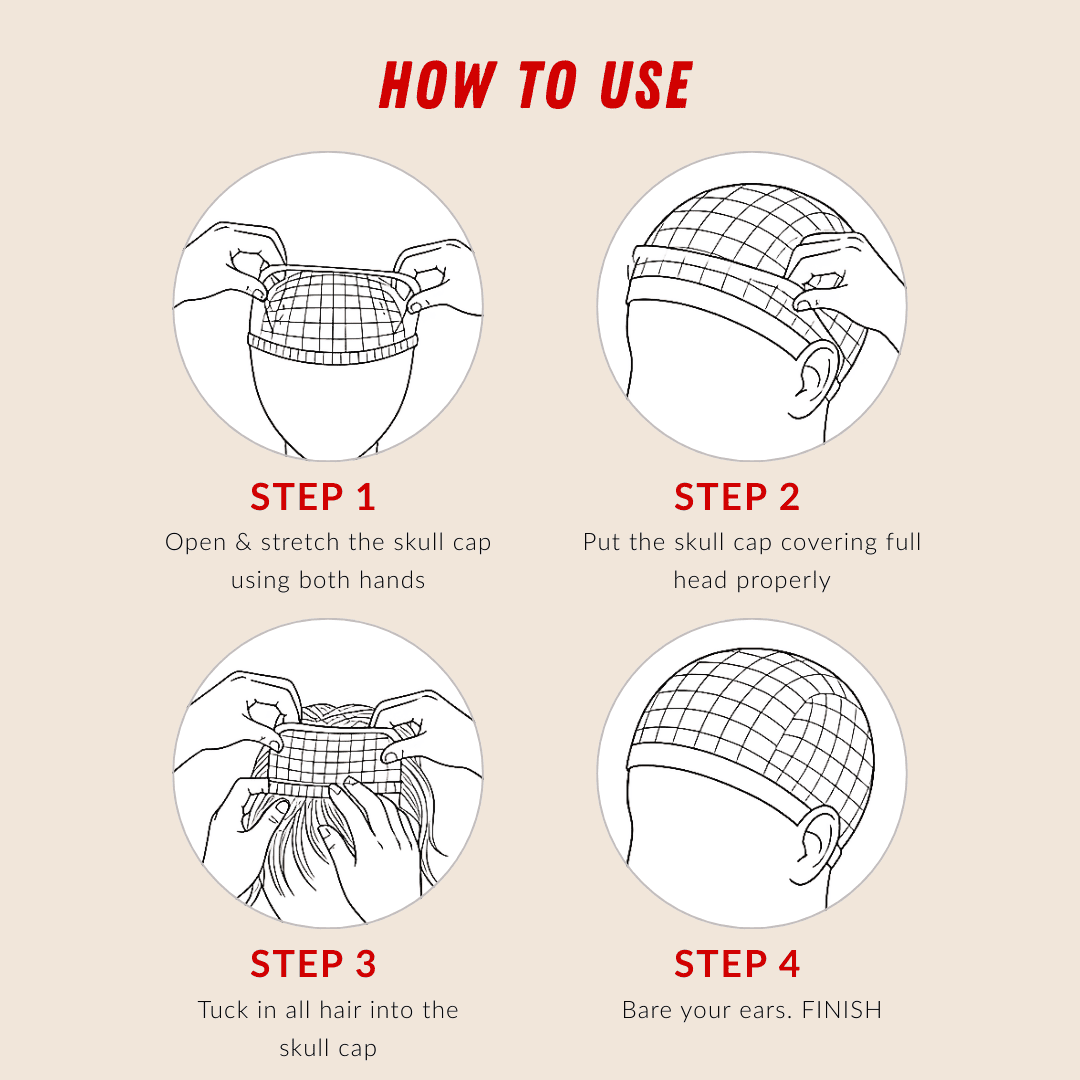 Instructions on how to use a skull cap with illustrations and text.