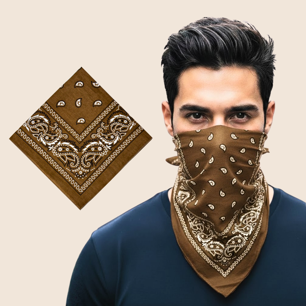 man wearing paisley bandana