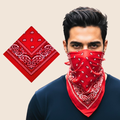 man wearing red paisley bandana