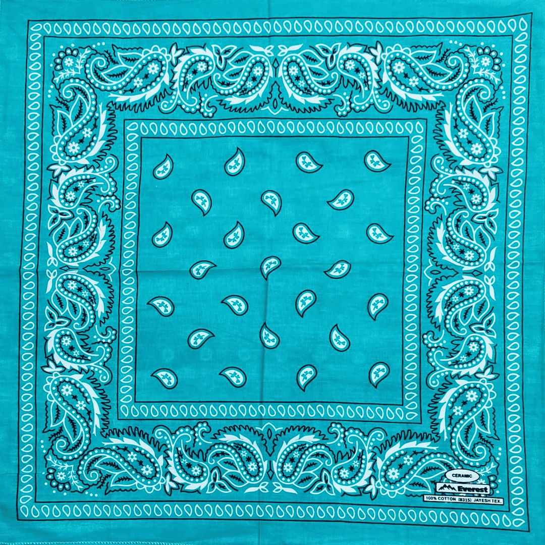 Cyan bandana with white paisley pattern