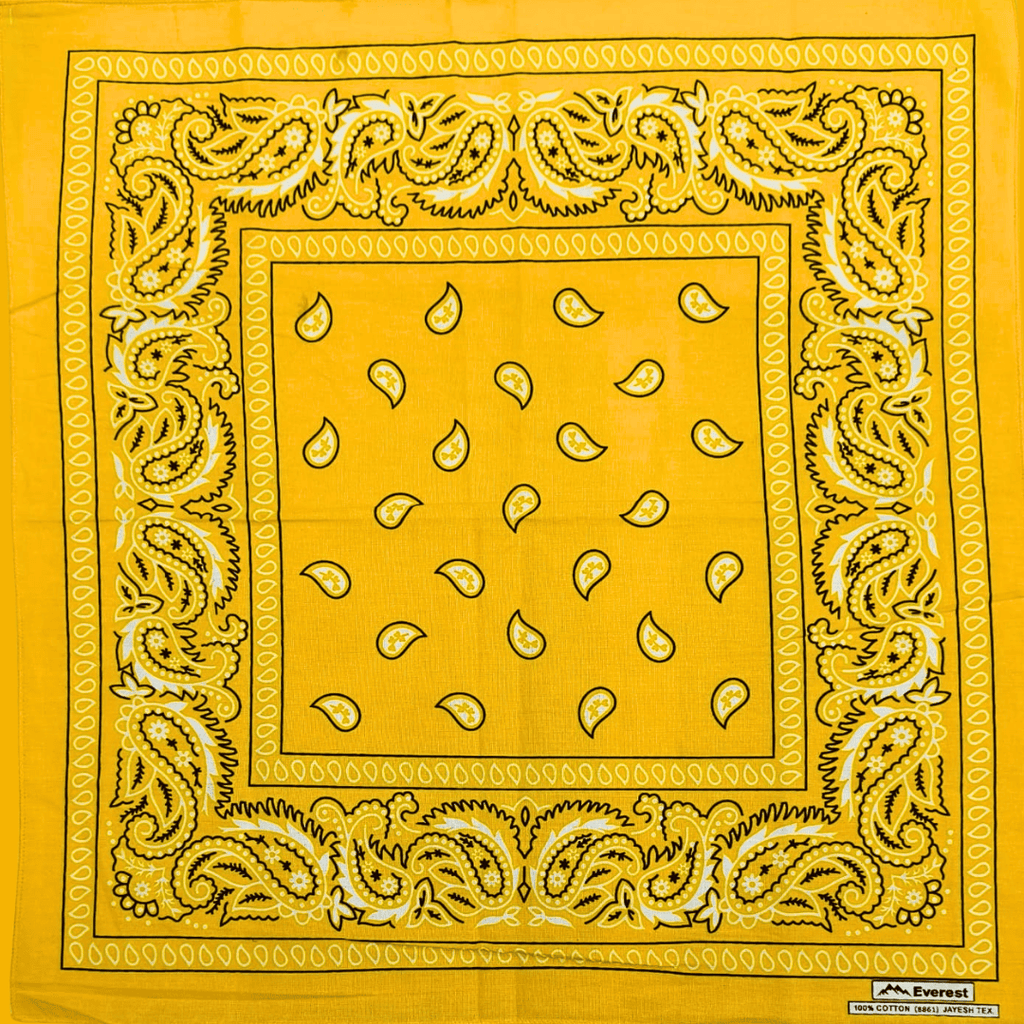 Yellow bandana with decorative border and pattern