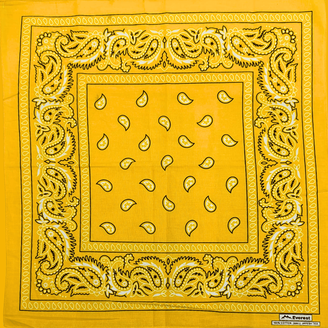 Yellow bandana with decorative border and pattern