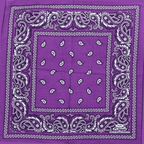 Purple bandana with white paisley patterns