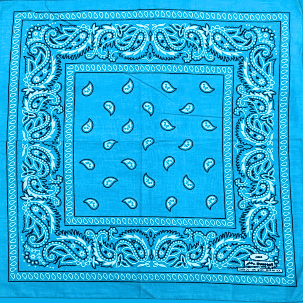Blue square bandana with white paisley pattern