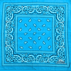 Blue square bandana with white paisley pattern