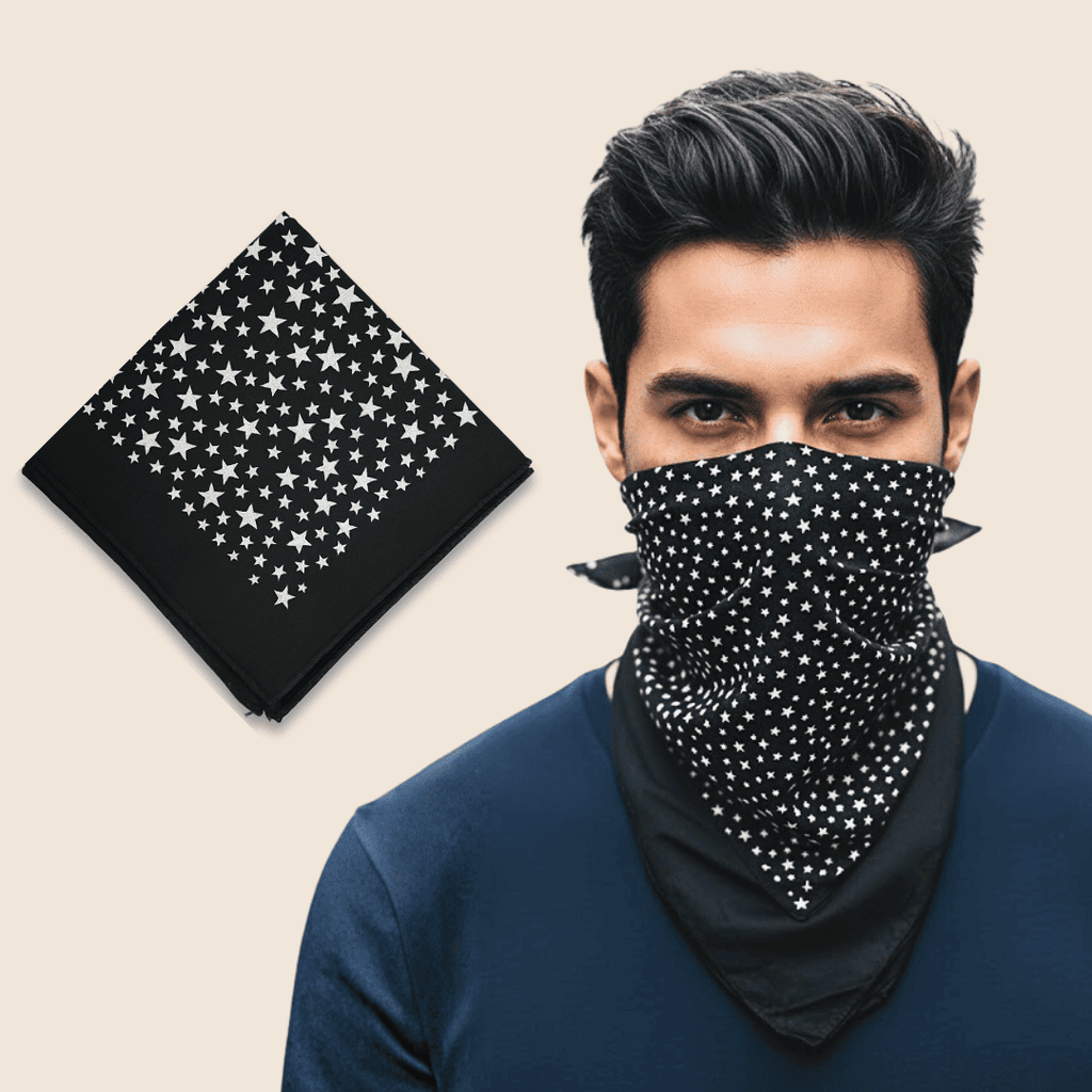 square bandana cosmic night white star print