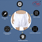 White sikhi kachhera undergarment with Aerkott branding and quality features on a blue background