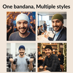 a man wearing corduroy bandana in party office gym and a cafe 