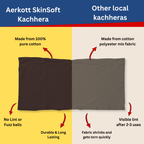 Comparison chart of Aerkott SkinSoft Kachhera with other local kachheras on a yellow and beige background.