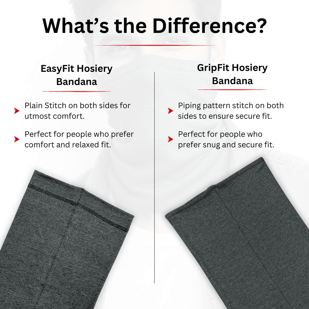 Comparison chart of EasyFit and GripFit hosiery bandanas with text and images.