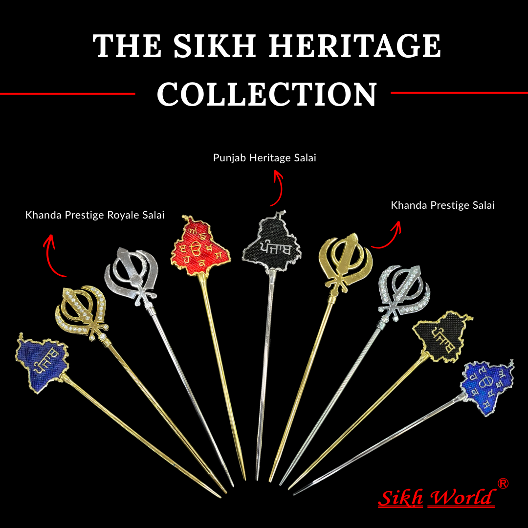 Sikh Heritage Collection with various salai designs on a black background
