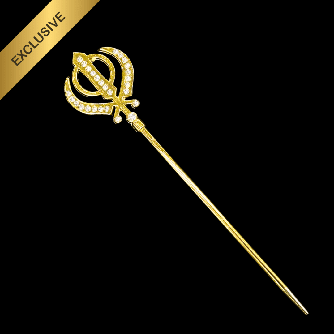 golden salai baz khanda prestige royale with diamond studded. premium gifting for sikh men