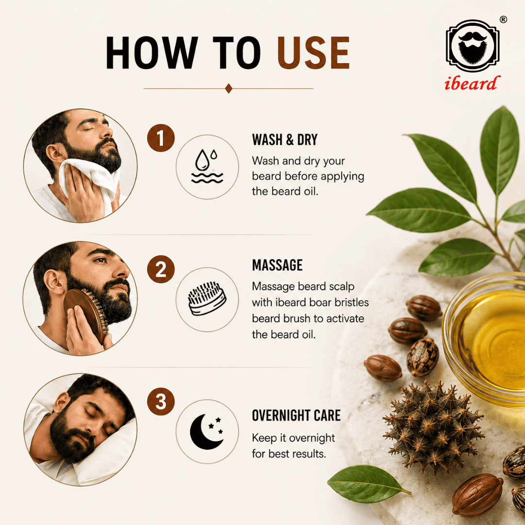 how to use ibeard natural beard growth oil for men. best way to use beard oil.