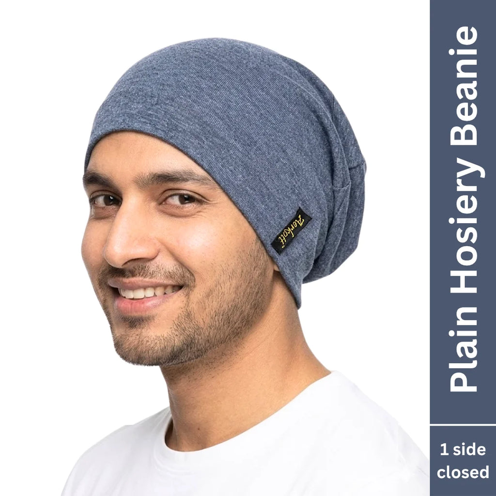 plain hosiery beanie bluish grey