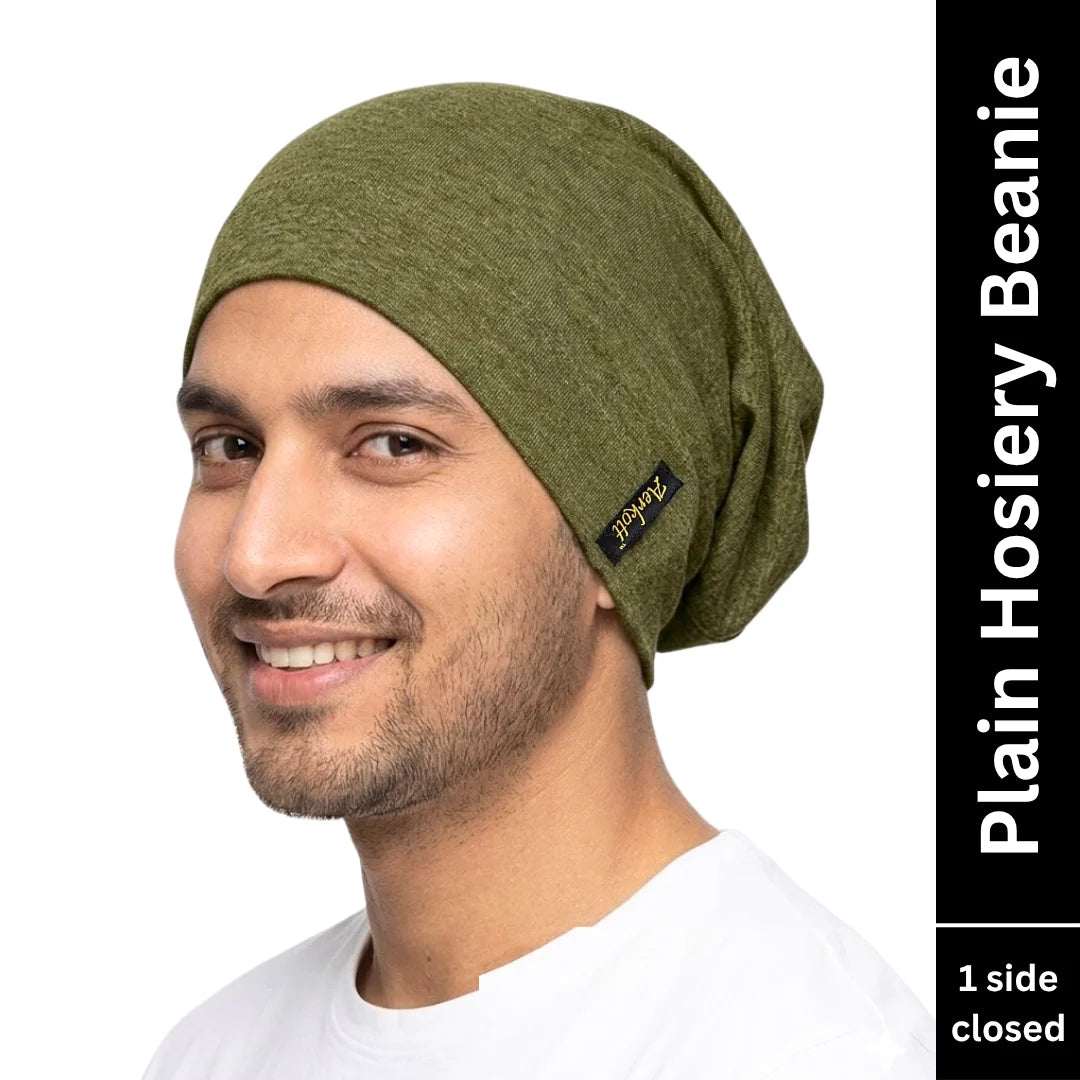 plain hosiery beanie olive green