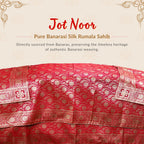 Red Banarasi Silk Rumala Sahib double set with intricate golden floral motifs
