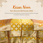 Red and mustard yellow dual-tone Banarasi silk Rumala Sahib with gold zari