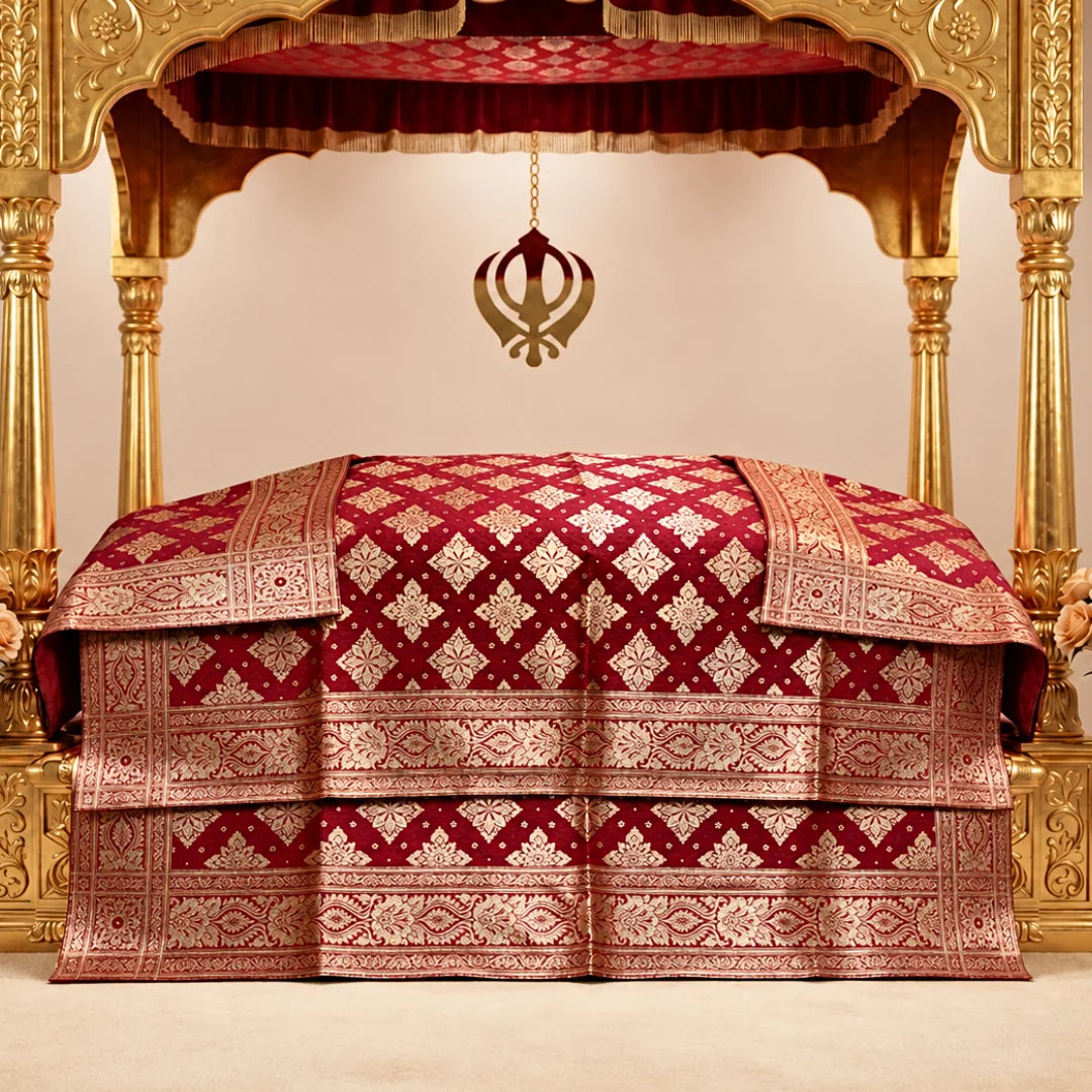 Shahi Noor red Pure Banarasi Silk Rumala Sahib with golden zari work