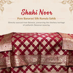 Shahi Noor Rumala Sahib in deep red with intricate golden zari border