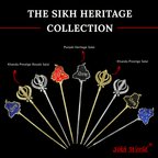 Sikh Heritage Collection with various salai on a black background
