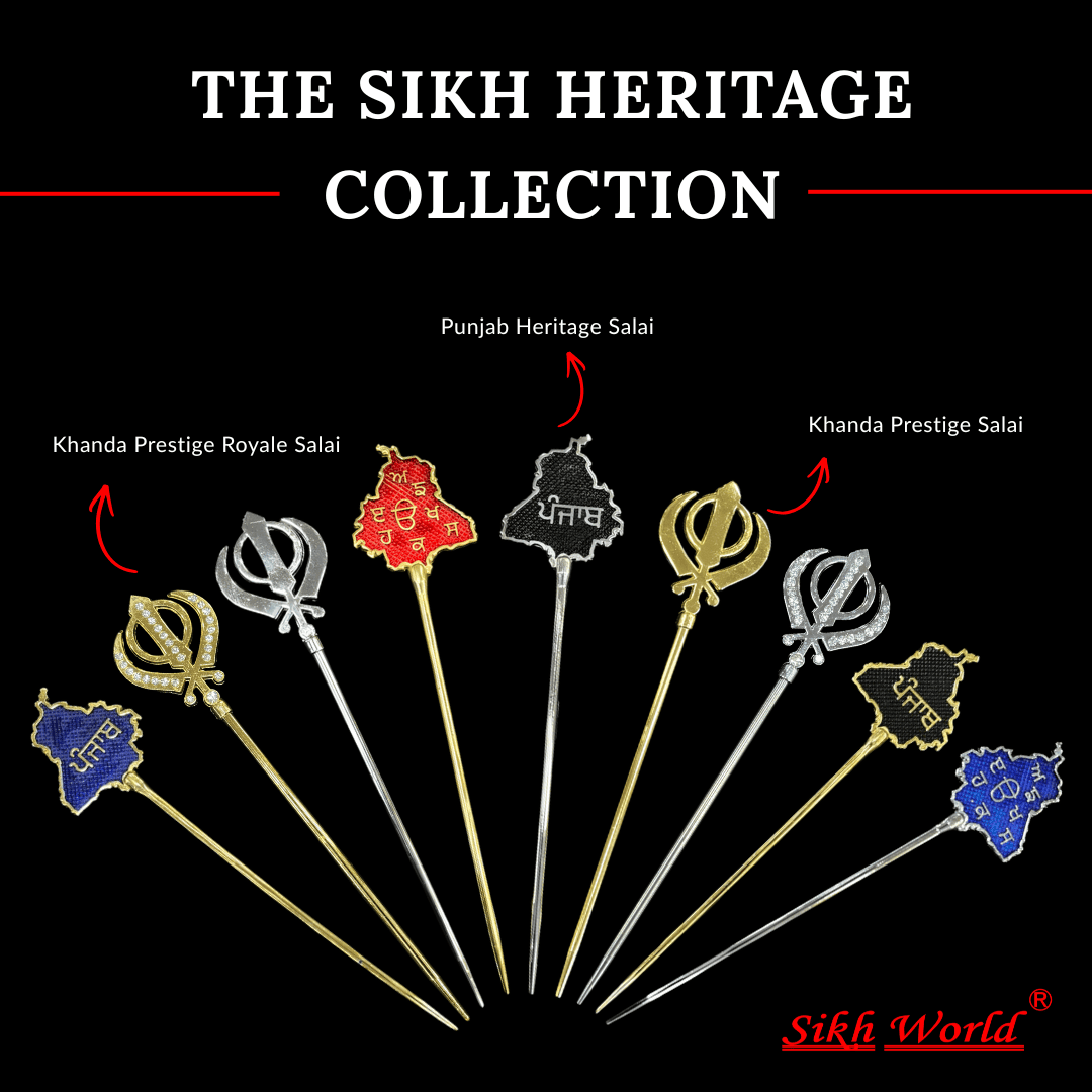 Sikh Heritage Collection with various salai on a black background