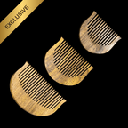 Three gold beard combs on a black background with 'EXCLUSIVE' text.