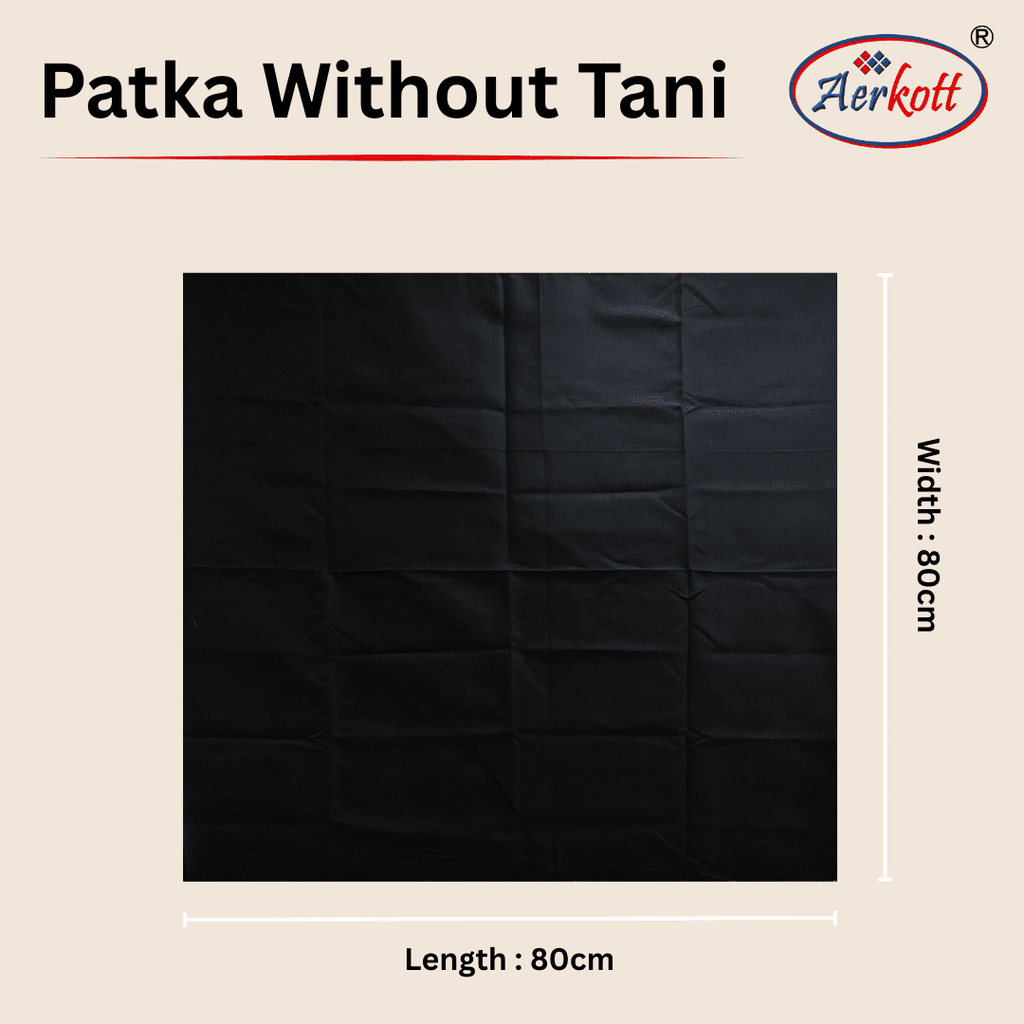 Black fabric with Aerkott logo and product details on a beige background